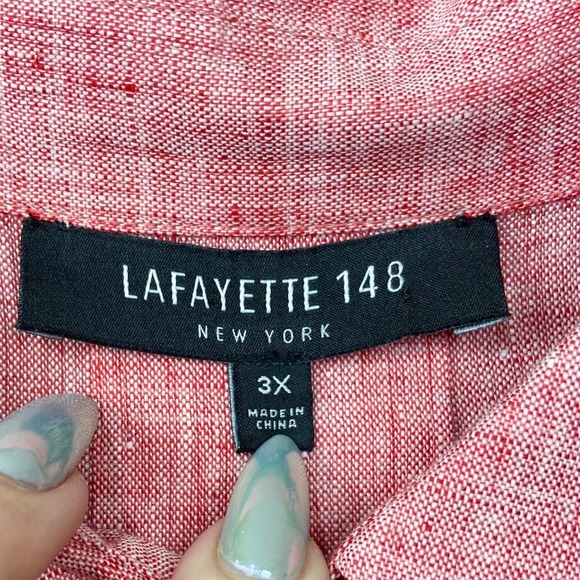 Lafayette 148 New York Red Pink Linen Shirt Size 3X Minimalist Career Blouse Top - Picture 2 of 11